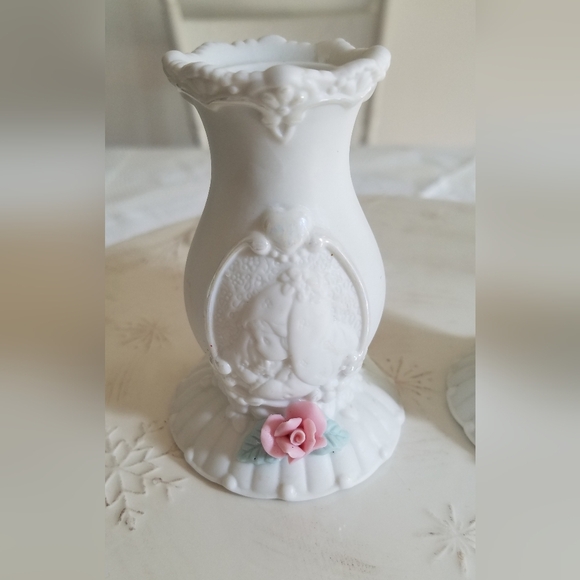 Set of 2 Beautiful Precious Moments Ceramic Candle Sticks Holder Boy Girl Enesco - Picture 2 of 9